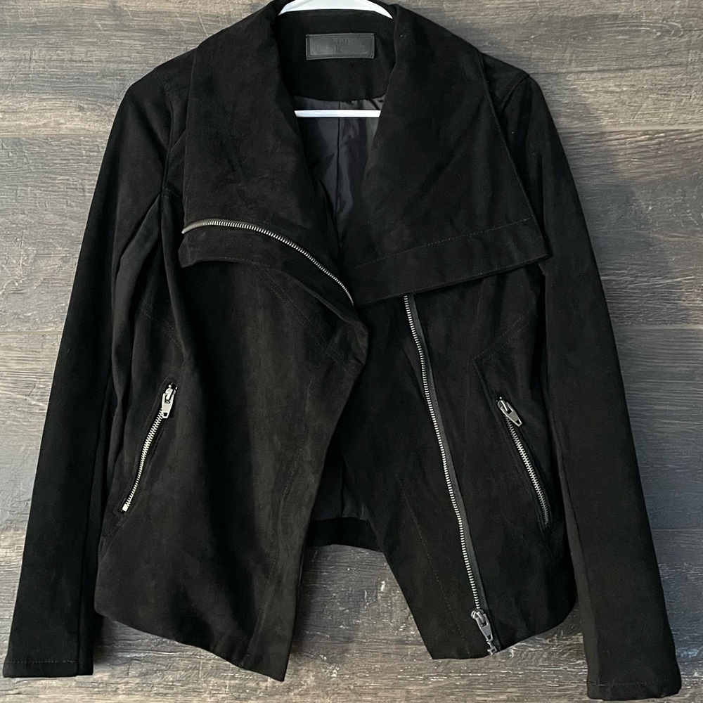 SL8 Faux Suede Black Asymmetrical Zip Moto Jacket |  Small